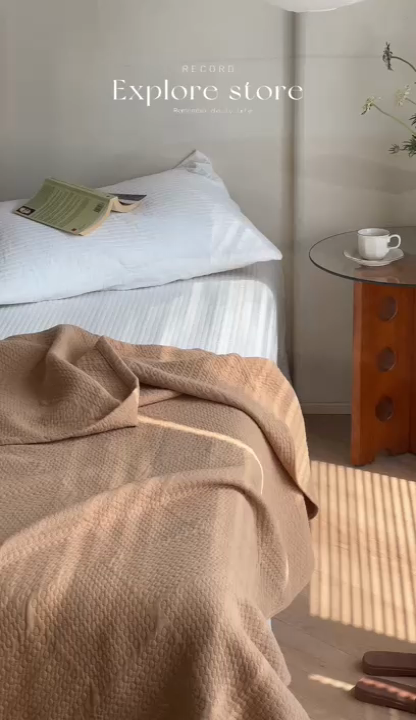 91家纺网 家纺一手货源 找家纺 雯雨家纺2025新款A类全棉加厚六层纱提花纯色盖毯 六层纱-驼色