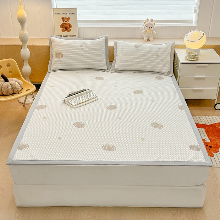 91家纺网 家纺一手货源 找家纺 绣女坊 2025新款冰豆豆提花凉席三件套 南瓜