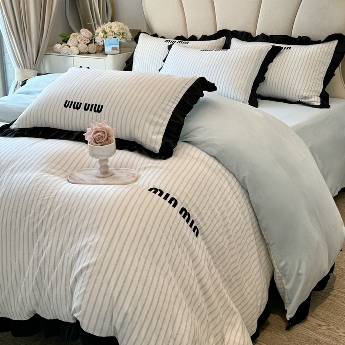 91家纺网 家纺一手货源 找家纺 千希家纺2025新款法式小香风四件套 法式条纹-繁星蓝