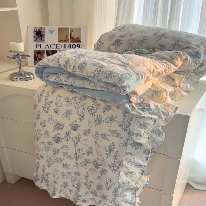 91家纺网 家纺一手货源 找家纺 希丞家居 2025新款云感提花双层纱花边四件套 魔法森林