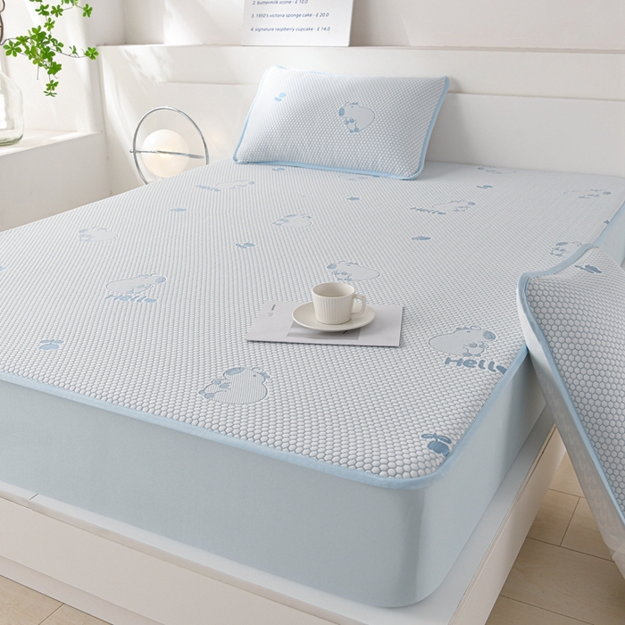 91家纺网 家纺一手货源 找家纺 梦之星 2025新款凉豆豆凉席三件套 卡比巴拉床笠款-蓝