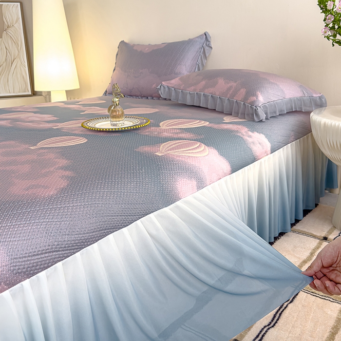 91家纺网 家纺一手货源 找家纺 冬然家纺 2025新款冰豆豆席子凉席床裙款 梦幻气球-粉