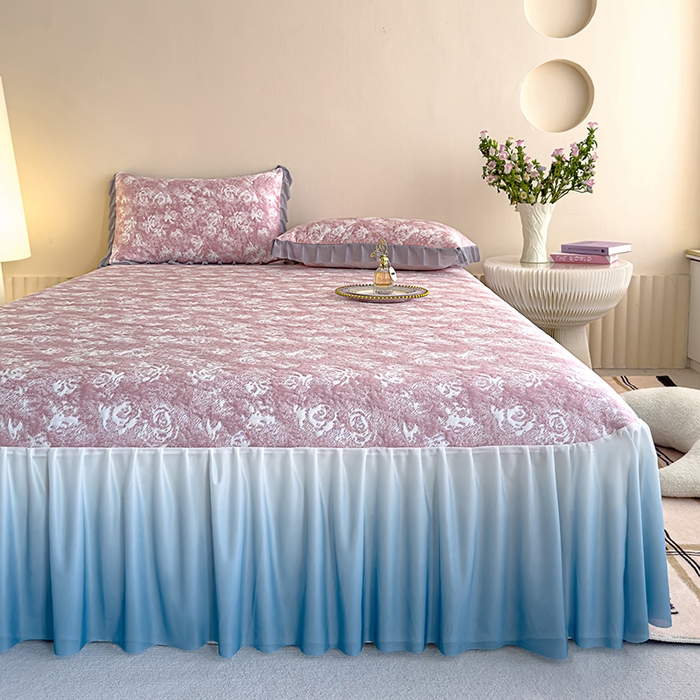 91家纺网 家纺一手货源 找家纺 冬然家纺 2025新款冰豆豆席子凉席床裙款 梦幻玫瑰-粉