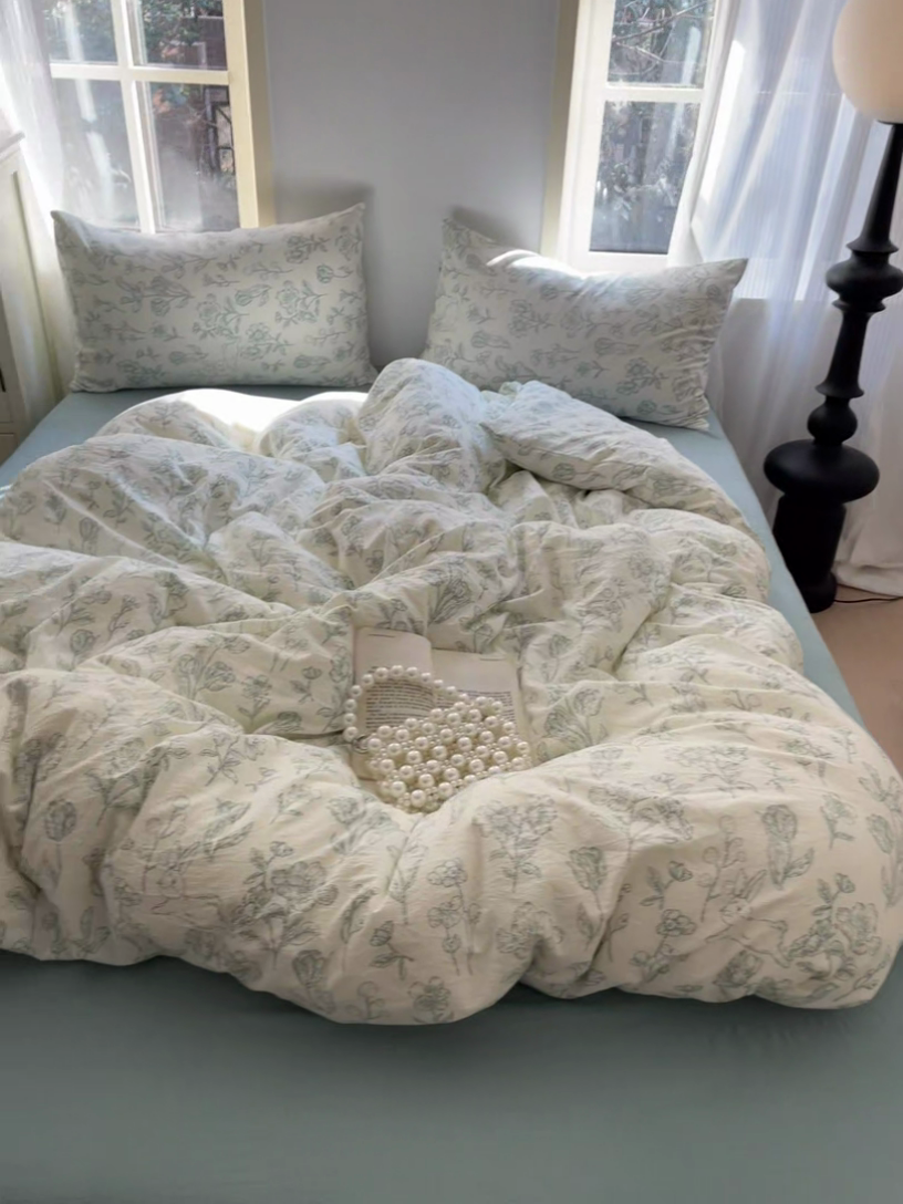 91家纺网 家纺一手货源 找家纺 初念 2025新款云感针织双层纱三件套-四件套【提供买家秀】 海像森林