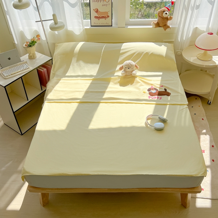 91家纺网 家纺一手货源 找家纺 柒星睡袋 2025新款款40支全棉纯色毛巾绣可拆分隔脏睡袋 帕皮狗 月光黄