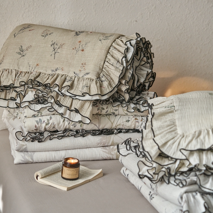 91家纺网 家纺一手货源 找家纺 安莱生活2025新款A类全棉双层皱皱纱夏凉被 叠拍图（仅供参考）