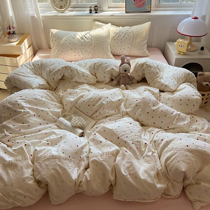 91家纺网 家纺一手货源 找家纺 （总）韩都家居  2025春夏新款蕾丝花边云感双层纱四件套