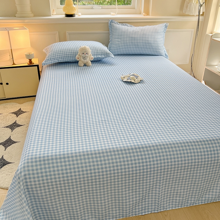 91家纺网 家纺一手货源 找家纺 馨乐家纺 2025新款亲肤印花芦荟棉单品床单第二批 心动蓝