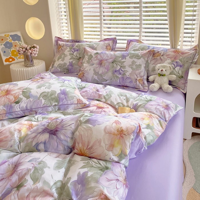 91家纺网 家纺一手货源 找家纺 星期三  2025年4月新款铂金全棉纯棉13372四件套 加微信有会员价 花的旅途