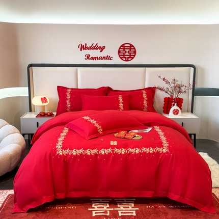 花愿（原花纪） 水洗棉刺绣婚庆四件套 永结同心