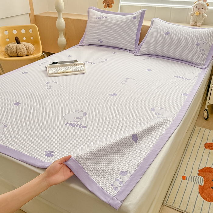 91家纺网 家纺一手货源 找家纺 绣女坊 2025新款冰豆豆提花凉席三件套 卡皮巴拉紫