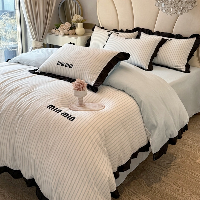 91家纺网 家纺一手货源 找家纺 千希家纺2025新款法式小香风四件套 法式条纹-繁星蓝