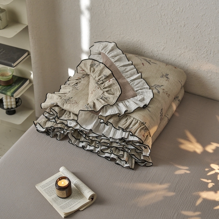 91家纺网 家纺一手货源 找家纺 安莱生活2025新款A类全棉双层皱皱纱夏凉被 夏被 织麦-咖