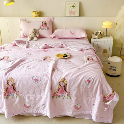 宝薇家纺2025新款超柔云朵棉糯糯棉云感水洗棉夏被四件套童话女孩