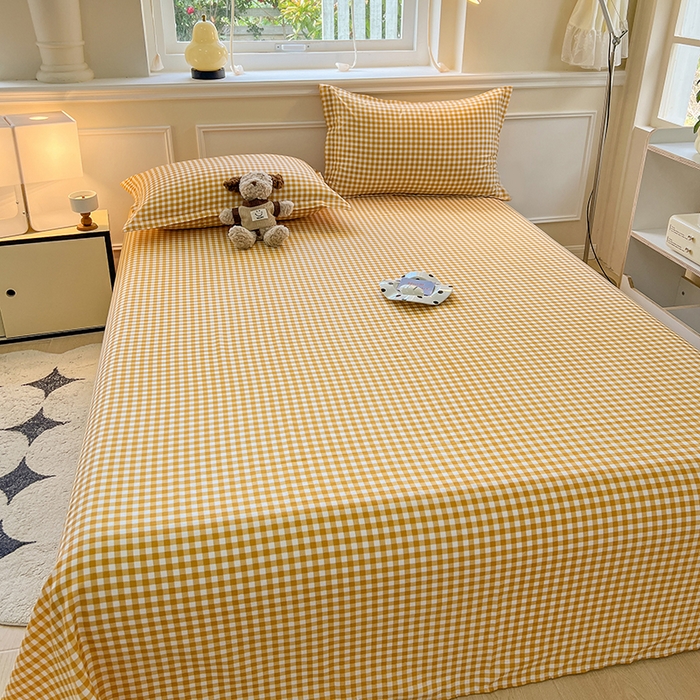 91家纺网 家纺一手货源 找家纺 馨乐家纺 2025新款亲肤印花芦荟棉单品床单第二批 心动黄