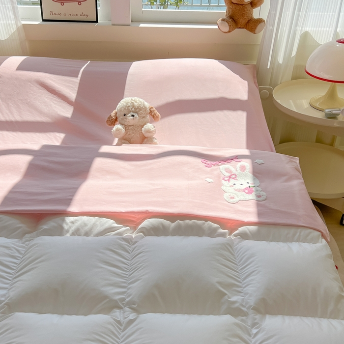 91家纺网 家纺一手货源 找家纺 柒星睡袋 2025新款款40支全棉纯色毛巾绣可拆分隔脏睡袋 小白兔 粉