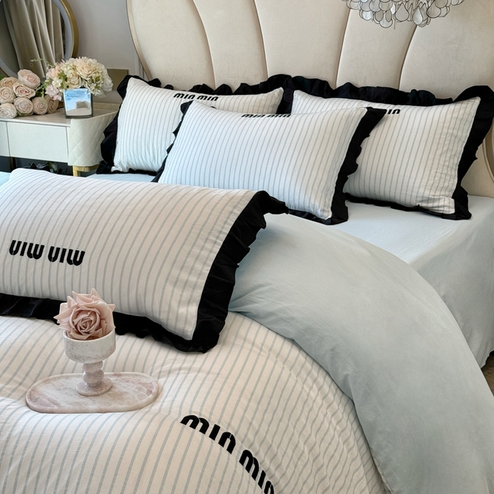 91家纺网 家纺一手货源 找家纺 千希家纺2025新款法式小香风四件套 法式条纹-繁星蓝