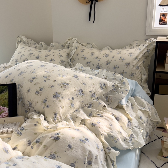 91家纺网 家纺一手货源 找家纺 希丞家居 2025新款云感提花双层纱花边四件套 微醺