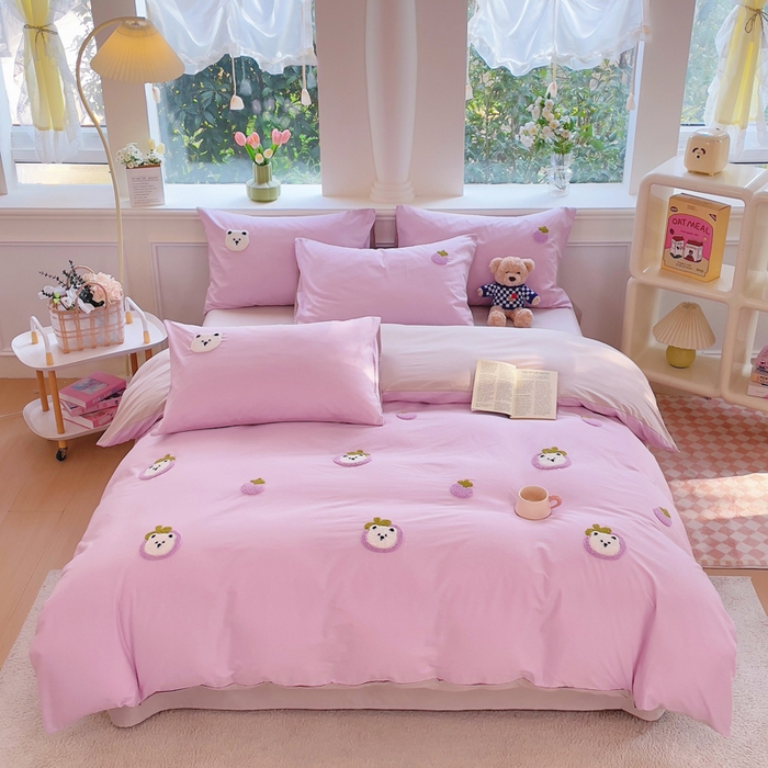 91家纺网 家纺一手货源 找家纺 锦觅家纺 2025新款奶油小清新毛巾绣全棉纯棉四件套-风格一（专版散花必须控价） 甜蜜幸福