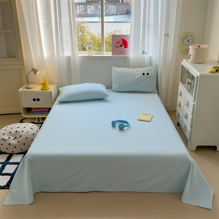 91家纺网 家纺一手货源 找家纺 丽涵家纺 2025新款全棉大雁纹单品床单床单三件套 good晴空蓝