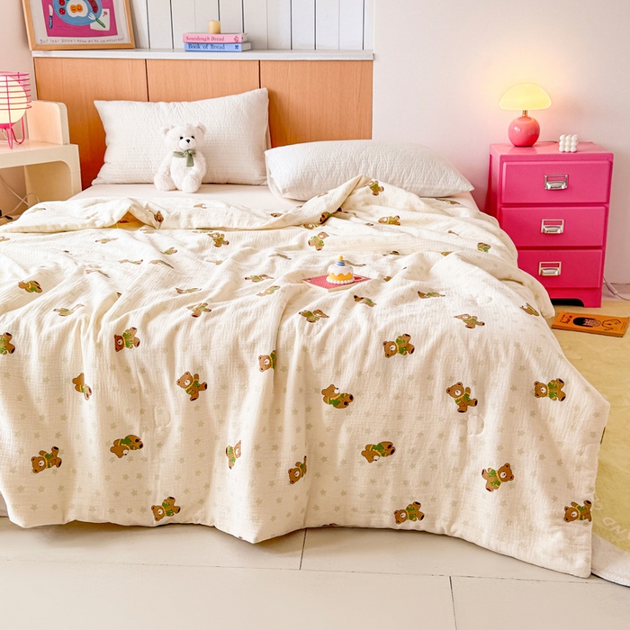 91家纺网 家纺一手货源 找家纺 （总）薇玛仕 2025新款A类全棉双层皱皱纱印花款大豆夏凉被空调被儿童被被子被芯