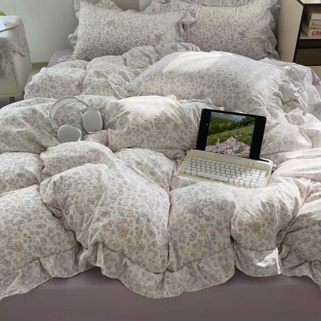 91家纺网 家纺一手货源 找家纺 （总）希丞家居 2025新款云感提花双层纱花边四件套