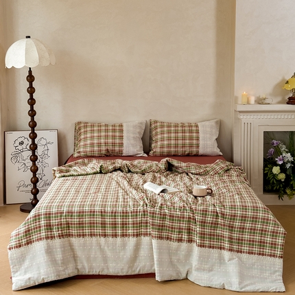 曼町家居 2025春夏新款全棉纯棉双层纱法式镂空立体大花边夏被夏凉被空调被四件套 洛可可恋