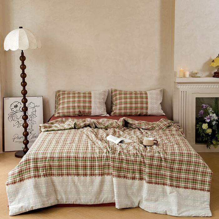 91家纺网 家纺一手货源 找家纺 曼町家居 2025春夏新款全棉纯棉双层纱法式镂空立体大花边夏被夏凉被空调被四件套 洛可可恋