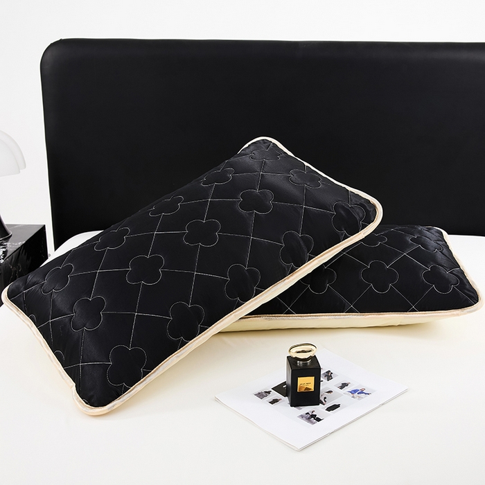 91家纺网 家纺一手货源 找家纺 梦舒羽 2025新款夏季冰丝凉感夹棉枕套单人一对装可水洗加厚枕头套宿舍48x74cm枕芯套 夹棉加厚-尊贵黑