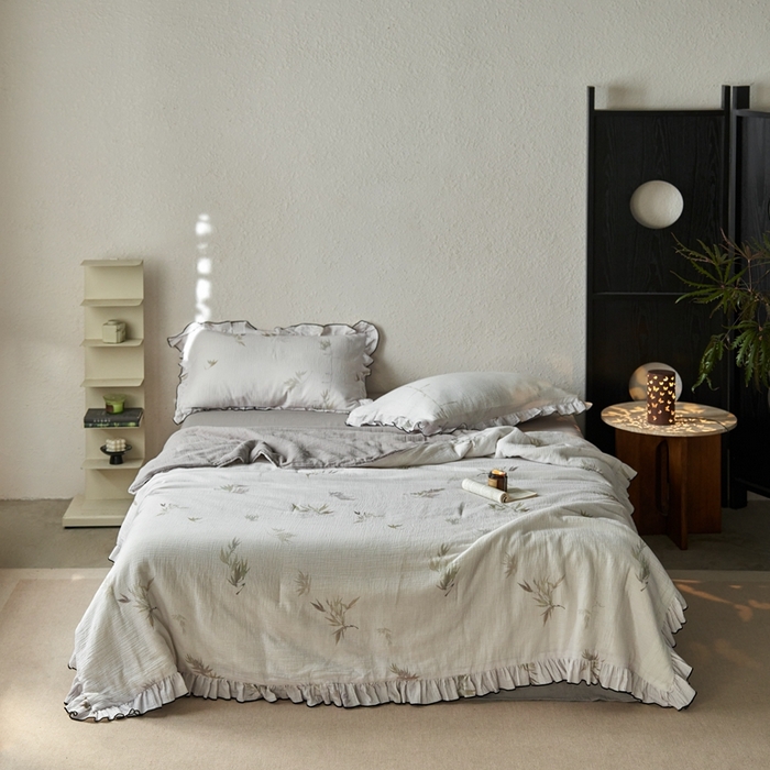 91家纺网 家纺一手货源 找家纺 安莱生活2025新款A类全棉双层皱皱纱夏凉被 夏被  水竹烟