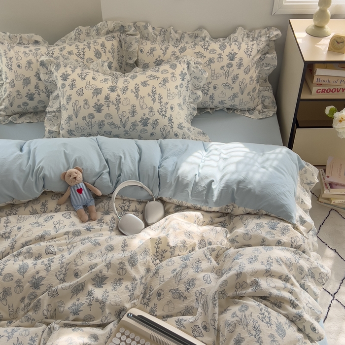 91家纺网 家纺一手货源 找家纺 希丞家居 2025新款云感提花双层纱花边四件套 魔法森林