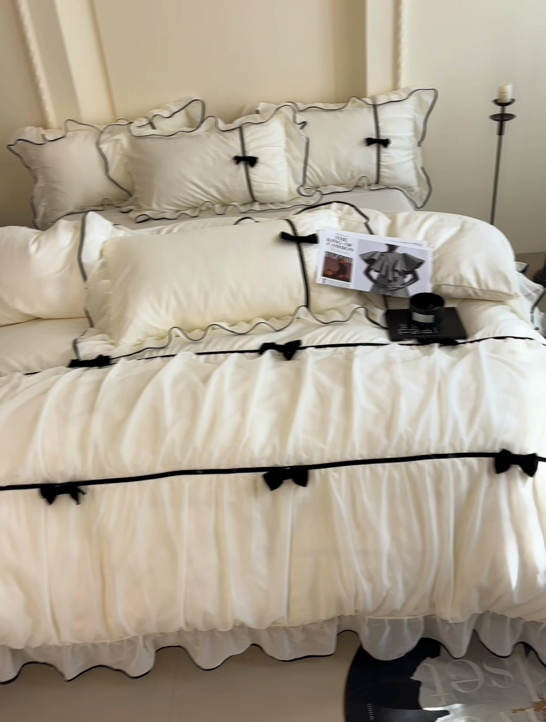 91家纺网 家纺一手货源 找家纺 梧桐家居 2025新款法式高定蝴蝶结赛琳娜雪纺花边四件套 赛琳娜-黄