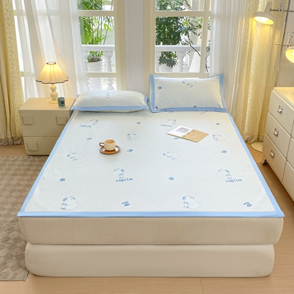 91家纺网 家纺一手货源 找家纺 鑫顺欣 2025新款A类凉感冰豆豆床单凉席 卡皮巴拉-天蓝