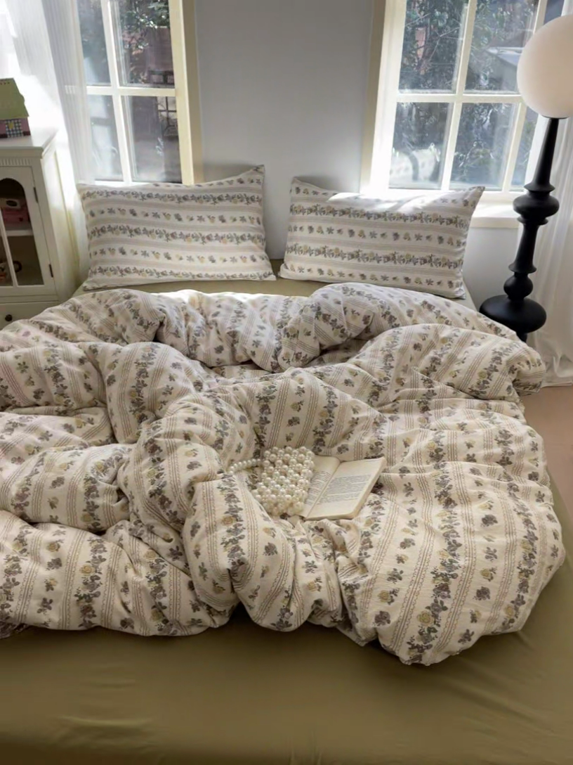 91家纺网 家纺一手货源 找家纺 初念 2025新款云感针织双层纱三件套-四件套【提供买家秀】 玫瑰哒