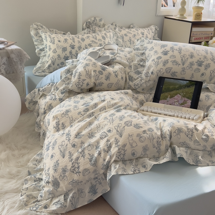 91家纺网 家纺一手货源 找家纺 希丞家居 2025新款云感提花双层纱花边四件套 魔法森林