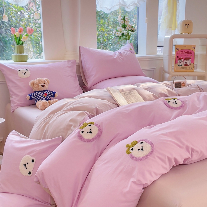 91家纺网 家纺一手货源 找家纺 锦觅家纺 2025新款奶油小清新毛巾绣全棉纯棉四件套-风格一（专版散花必须控价） 甜蜜幸福