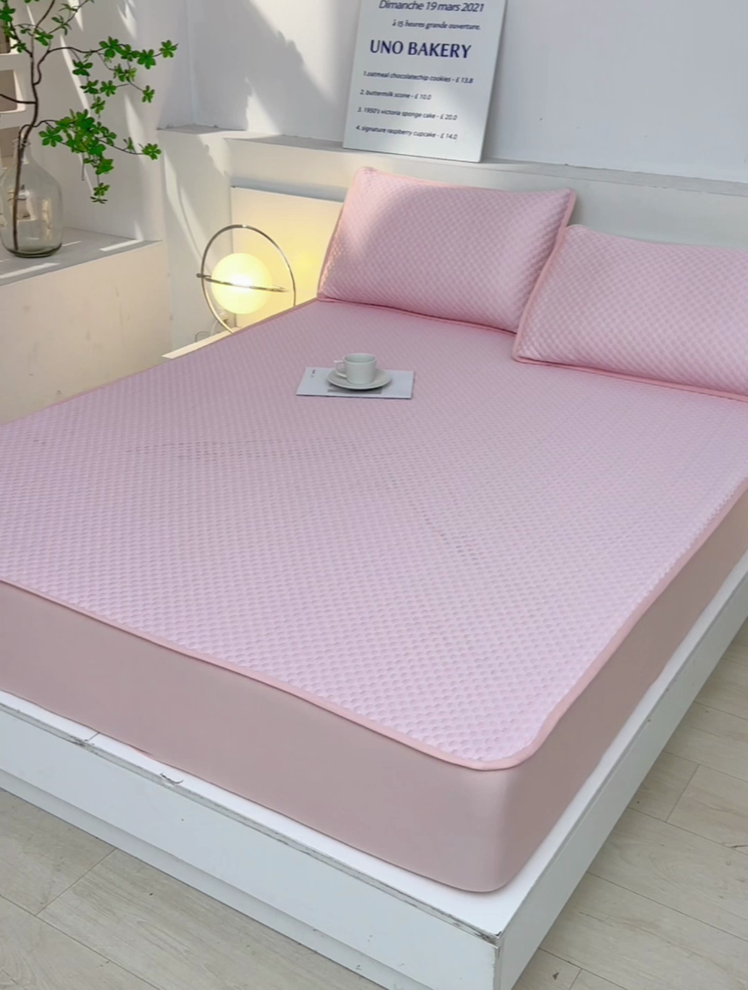 91家纺网 家纺一手货源 找家纺 梦之星 2025新款凉豆豆凉席三件套 纯色床笠款-粉