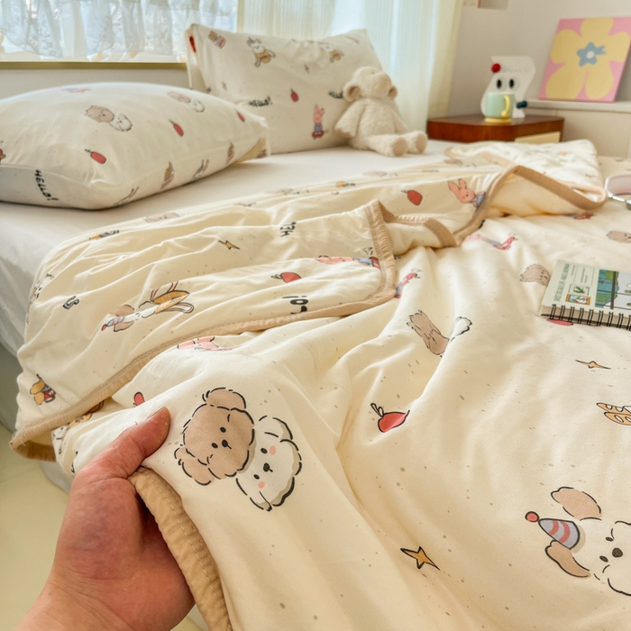 91家纺网 家纺一手货源 找家纺 葡萄家 2025新款A类母婴级大豆纤维牛奶丝针织棉夏凉被（提供买家秀）你好小狗