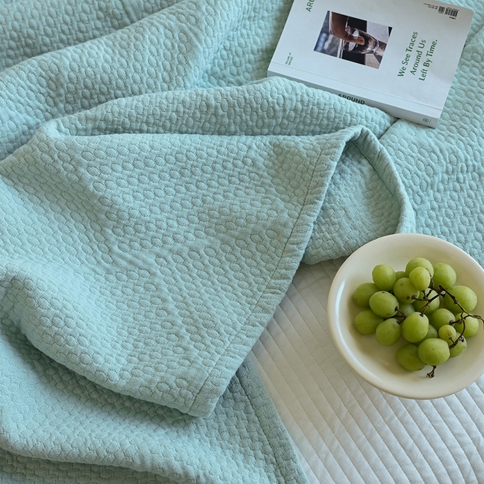 91家纺网 家纺一手货源 找家纺 雯雨家纺2025新款A类全棉加厚六层纱提花纯色盖毯 六层纱-浅绿