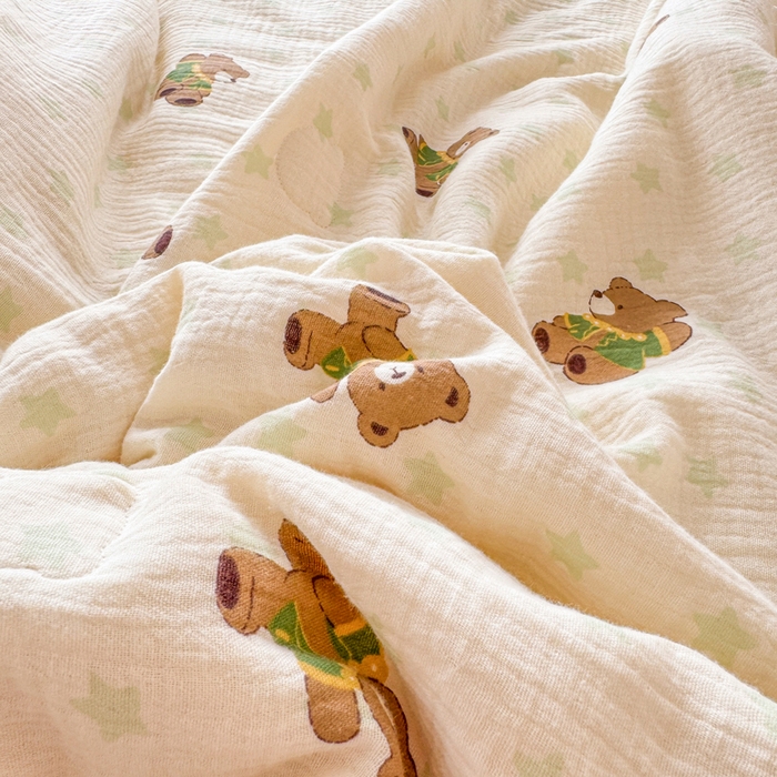 91家纺网 家纺一手货源 找家纺 薇玛仕 2025新款A类全棉双层皱皱纱印花款大豆夏凉被空调被儿童被被子被芯 调皮小熊