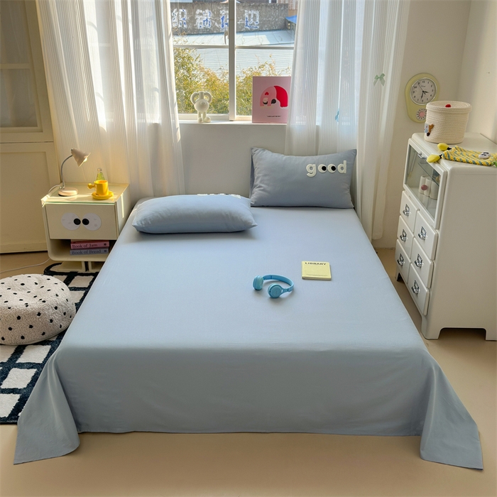 91家纺网 家纺一手货源 找家纺 丽涵家纺 2025新款全棉大雁纹单品床单床单三件套 good月光蓝