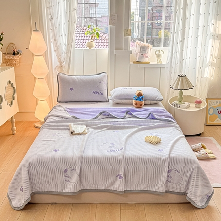 家喜爱 家喜爱 2025新款A类5D华夫格冰豆豆针织棉夏被盖毯 卡皮巴拉-紫色