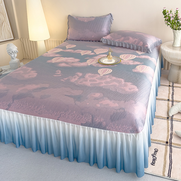 91家纺网 家纺一手货源 找家纺 冬然家纺 2025新款冰豆豆席子凉席床裙款 梦幻气球-粉