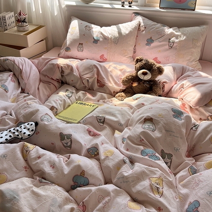 韩都家居  2025春夏新款蕾丝花边云感双层纱四件套 动感乐园