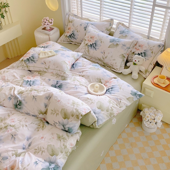 91家纺网 家纺一手货源 找家纺 星期三  2025年4月新款铂金全棉纯棉13372四件套 加微信有会员价 花几度-绿