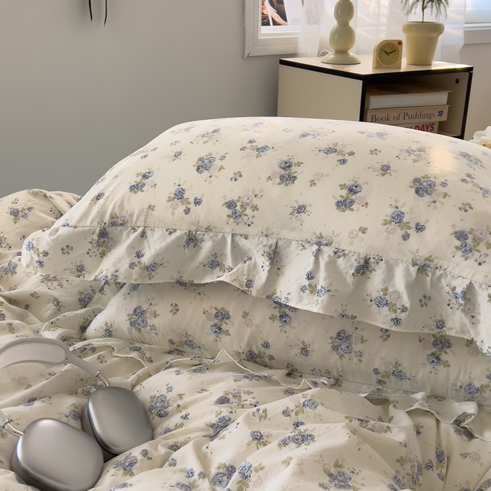 91家纺网 家纺一手货源 找家纺 希丞家居 2025新款云感提花双层纱花边四件套 微醺