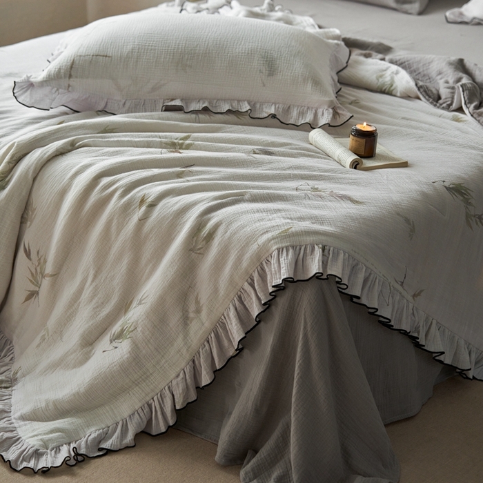 91家纺网 家纺一手货源 找家纺 安莱生活2025新款A类全棉双层皱皱纱夏凉被 夏被  水竹烟