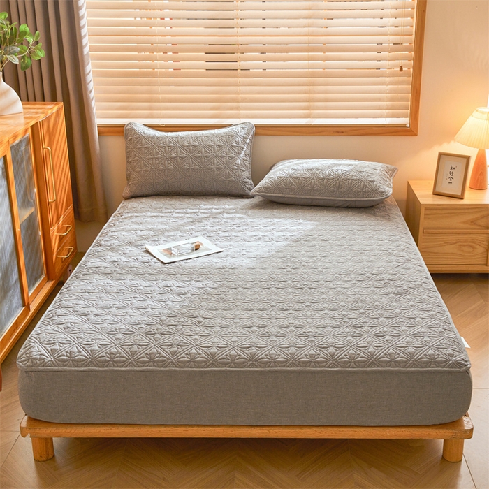 91家纺网 家纺一手货源 找家纺 3C 2025全棉蚕丝蛋白夹棉床笠 天星花-星辰灰