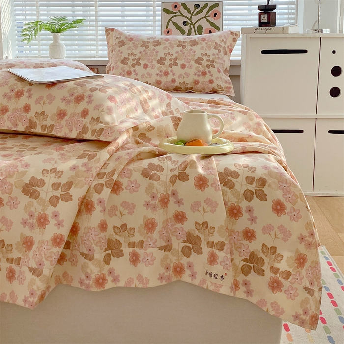 91家纺网 家纺一手货源 找家纺 凯磊2025新款老粗布印花单品床单床单单件 暖花甜梦