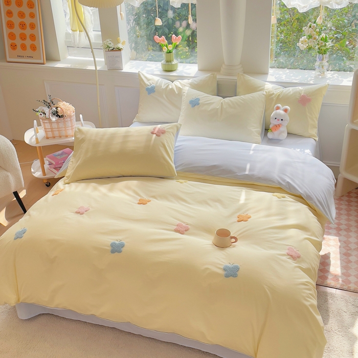 91家纺网 家纺一手货源 找家纺 锦觅家纺  2025新款奶油小清新毛巾绣全棉纯棉四件套-风格一（专版散花必须控价） 五彩斑斓